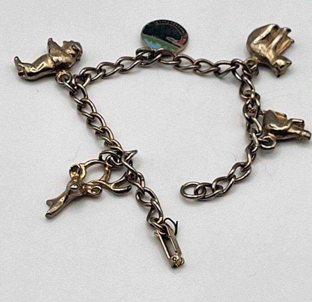 Estate Vintage Goldtone Whimiscal Charm Bracelet Niagra Falls 7.5in